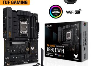 90MB1GT0-M0AAY0 GAMING B650 E WIFI AMD AM5 ATX motherboard ASUS TUF GAMING B650-E WIFI AMD B650 AM5 ATX motherboard, DDR5, 8+2 teamed power stages, PCIe 5.0, a PCIe 5.0 M.2 slot, Realtek 2.5 Gb Ethernet, Wi-Fi 6E, HDMI, DisplayPort, front USB 20Gbps Type-C