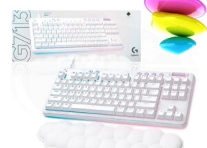 920-010680 G713 Wired Mechanical Gaming Keyboard RGB Aurora Collection Logitech G713 Wired Mechanical Gaming Keyboard with LIGHTSYNC RGB Lighting, Linear Switches (GX Red), and Keyboard Palm Rest, PC and Mac Compatible - White Mist