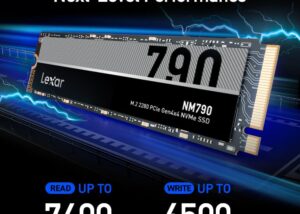 LNM790X001T-RNNNU Lexar 1TB NM790 SSD PCIe Gen4 NVMe 7400 MBs Lexar 1TB NM790 SSD PCIe Gen4 NVMe M.2 2280 Internal Solid State Drive, Up to 7400/6500 MB/s Read/Write, Compatible with PS5, for Gamers and Creators, Black (LNM790X001T-RNNNU)