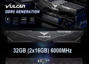 FLBD532G6000HC38ADC01 T-FORCE VULCAN DDR5 32GB RAM Kit 6000MHz CL38 TEAMGROUP T-FORCE VULCAN DDR5 32GB (2x16GB) 6000MHz (PC5-48000) CL38 Intel XMP 3.0 & AMD Expo Compatible Desktop Memory Module Ram Black FLBD532G6000HC38ADC01
