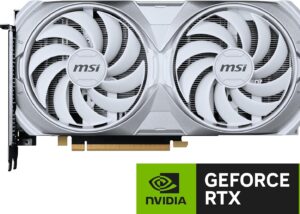 912-V513-629 RTX 4070 Ti SUPER 16G VENTUS 2X WHITE OC 16GB MSI GeForce RTX 4070 Ti SUPER 16G VENTUS 2X WHITE OC 16GB GDDR6X - PCI Express 4.0 ATX Video Card - 2640 MHz Boost Clock  , 8448 CUDA Cores , 21 Gbps Memory Speed - 242 mm GPU Length - DisplayPort x 3 , HDMI™ x 1 | WHITE 912-V513-629