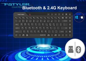 AS Bluetooth or Dongle Wireless Keyboard FBK26C AS Bluetooth or Dongle Wireless Keyboard A4TECH FBK26C AS  Bluetooth & 2.4G Wireless Keyboard - Dual Connectivity Mode - Quiet Keys - up to 3 Devices Simultaneously - 12 FN HotKeys - Compatible with Windows / Mac / iOS / Android