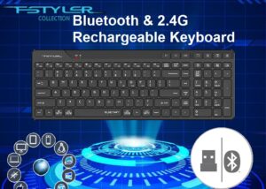 FBK27C Bluetooth or Dongle Wireless Keyboard FBK27C A4tech Bluetooth & 2.4G Rechargeable Keyboard (FBK27C AS) - Dual Connectivity, QuietKey Technology, Multi-Device Pairing, Ultra-Slim Keycaps, for Windows, Mac, iOS, Android