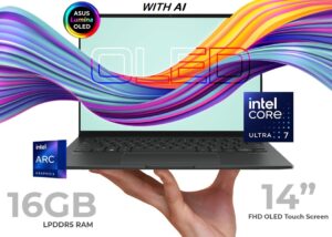 90NB11R7-M00JY0 ASUS Zenbook 14 OLED Ultra 7 14 inch Touch ASUS Zenbook 14 OLED Q425MA Intel® Core™ Ultra 7 155H | 16GB DDR5X RAM ; 1TB SSD | 14 inch FHD OLED Touch Screen Display 0.2ms | Intel® Arc™ Graphics | Backlit Chiclet Keyboard | Windows 11 | Jasper Grey