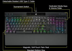 CH-910941A-DE PRO RGB Optical Mechanical Gaming Keyboard Corsair K70 PRO RGB Optical-Mechanical Gaming Keyboard - OPX Linear Switches, PBT Double-Shot Keycaps, 8,000Hz Hyper-Polling, Magnetic Soft-Touch Palm Rest |CH-910941A-DE Black OPEN BOX