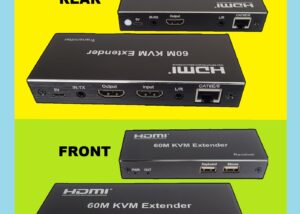 HDMI-KVM-EXT-50M-4K HDMI KVM Extender Kit Audio Output USB HDMI KVM Extender Kit " Transmitter TX & Receiver RX " Supports Audio Output and 2 x USB up to 50 meters Over Patch Cable CAT6E/6 , Compatible with Full HD 4K/1080P/1080i/720P 340MHz  , local loop-out