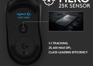 910-005636 Logitech G403 Hero 25K Gaming Mouse Lightsync Logitech G403 Hero 25K Gaming Mouse, Lightsync RGB, Lightweight 87G+10G optional, Braided Cable, 25, 600 DPI, Rubber Side Grips, Black