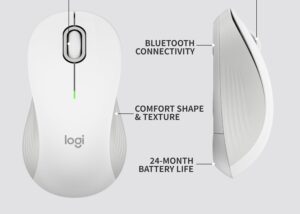 910-006592 Signature M550 Wireless Bluetooth Mouse White Logitech Signature M550 Wireless Bluetooth Mouse with Logi Bolt USB Receiver -  Small to Medium Sized Hands,  Silent Clicks, Customizable Side Buttons, Bluetooth, Multi-Device Compatibility - Off White