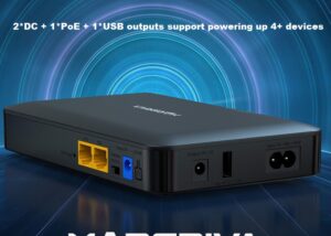 LINKOM-MINI-UPS-1000 Mini DC UPS 18 Watts 10000mAh Passive POE MARSRIVA Smart Mini DC UPS KP2 Series |  18 Watts 10000mAh | 0ms AC to DC Transfer | Flame Retardant | Wall Mount Slots | 1 x Passive PoE, 2 x DC and 1 x USB Output Ports | KP2 BLACK