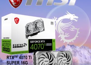 912-V513-629 RTX 4070 Ti SUPER 16G VENTUS 2X WHITE OC 16GB MSI GeForce RTX 4070 Ti SUPER 16G VENTUS 2X WHITE OC 16GB GDDR6X - PCI Express 4.0 ATX Video Card - 2640 MHz Boost Clock  , 8448 CUDA Cores , 21 Gbps Memory Speed - 242 mm GPU Length - DisplayPort x 3 , HDMI™ x 1 | WHITE 912-V513-629