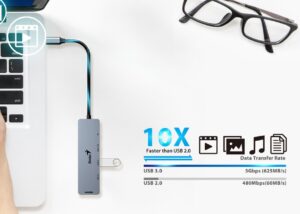 5-in-1 USB Hub Genius UH-500 : 1x HDMI 4K@60Hz , 1x USB-C 100W PD Port , 1x USB-C 3.0 port , 2x USB-A 3.0 Data Ports  , Type C 15cm Cable | Silver 