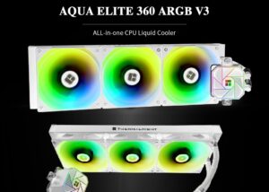 AQUA-ELITE-360-V3-W WHITE Aqua Elite 360 V3 ARGB Liquid CPU Cooler Thermalright Aqua Elite 360 V3 ARGB Liquid CPU Cooler , 360 Cooling Row Size , 3 x 120mm PWM Fans , S-FDB Bearings ,for AMD/AM4/AM5 , Intel LGA1150/1151/1155/1156/1200/2011/1700 , Desktop CPU Cooler AIO