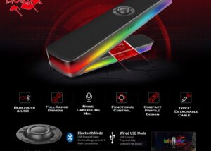 BLOODY-S10 Bluetooth RGB Gaming Soundbar Speaker and Mic bloody Bluetooth RGB Gaming Soundbar ; Speaker + Mic | Bluetooth & USB Wired Connectivity | Dynamic RGB Effect | Noise Cancelling Mic | All-In-One functional knob | Compatible with PC, MAC, PS5/PS4 | Sleek Black 