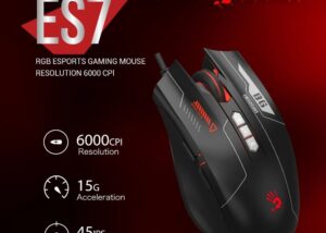 BLOODY-ES7 bloody ES7 RGB ESPORTS GAMING MOUSE 6000 DPI bloody ES7 RGB ESPORTS GAMING MOUSE , 6000 CPI 5-Level Adjustable , Self-Customize M Button , Bloody Esports Software , 1ms Key Response , PixArt Optical Engine Sensor - BLACK