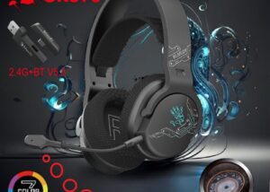 BLOODY-GR370 bloody GR370 GAMING WIRELESS HEADSET RGB bloody GR370 GAMING WIRELESS HEADSET - 3 Mode Connectivity ① 2.4GHz Wireless ② Bluetooth v5.3 ③ 3.5mm Wired Audio - Noise Cancelling Uni-Directional Mic - 7 Color Backlit - Up to 12m Operating Range - Sports Black