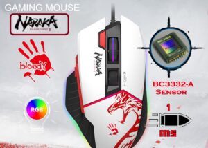 BLOODY-W95-MAX bloody W95 Max Naraka RGB White Gaming Mouse bloody W95 Max Naraka RGB Gaming Mouse | Metal X'Glide Armor Boot | Extra Fire Button | 1 ms Key Response | 35G acceleration ; 12,000 CPI  ; 8000 FPS ; 250 IPS | White 