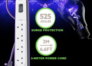 BSV400AF2M belkin 4 Outlet Surge Protection Power Strip belkin 4-outlet Surge Protection Power Strip with 2M Cord - UP TO 525 JOULES PROTECTION - UNEFFECTED BY SPIKES AND FLUCTUATIONS - THREE-LINE AC SAFETY - Damage Resistant Housing - White Grey