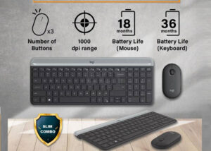 920-009437 Logitech MK470 Slim Wireless Keyboard Mouse Logitech MK470 Slim Wireless Keyboard and Mouse Combo - Modern Compact Layout, Ultra Quiet, 2.4 GHz USB Receiver, Plug n' Play Connectivity, Compatible with Windows - Graphite