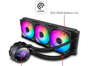 90RC00F1-M0CAY0 ASUS ROG Strix LC II 360 ARGB AIO Liquid CPU Cooler 360 ASUS ROG Strix LC II 360 ARGB All-in-one AIO Liquid CPU Cooler 360mm Radiator, Intel LGA1700, 115x/2066 and AMD AM4/TR4 Support, Triple 120mm 4-pin PWM Addressable RGB Radiator Fans