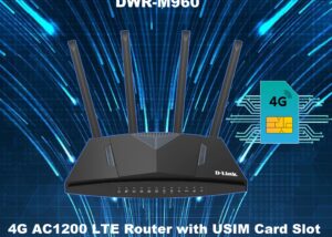 DWR-M960-A2 M960 4G AC1200 LTE Router with USIM Card Slot D-LINK DWR-M960 4G AC1200 LTE Router with USIM Card Slot & 4 Antennas - 4x Gigabit LAN ports - 1x Gigabit WAN port - USB 2.0 Port for Wireless file sharing - 150Mbps downlink ; 50Mbps uplink - Dual-active firewalls (NAT/SPI)