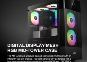 AURA-GC5-DIGITAL-B GC5 ARGB DIGITAL DISPLAY ARGB MID-TOWER CASE GAMDIAS AURA GC5 ARGB DIGITAL DISPLAY MESH ARGB MID-TOWER CASE - Gaming Computer PC Case w/Tempered Glass, 3 Built-in 120mm Fixed RGB Fans, Support Up to 6X 120mm Fans, 360mm AIO/Radiator, 300mm GPU/VGA, 150mm CPU Cooler | BLACK AURA-GC5-DIGITAL-B