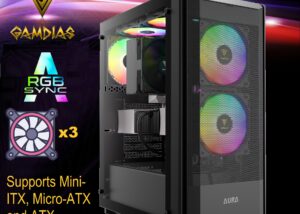 AURA-GC6-B AURA GC6 ARGB FINE MESH ARGB MID-TOWER CASE GAMDIAS AURA GC6 ARGB FINE MESH ARGB MID-TOWER CASE - Gaming Computer PC Case w/Tempered Glass, 3 Built-in 120mm Fixed RGB Fans, Support Up to 6X 120mm Fans, 360mm AIO/Radiator, 300mm GPU/VGA, 150mm CPU Cooler | BLACK AURA-GC6-B