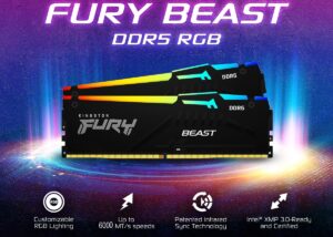 KF560C36BBEAK2-32 Kingston Fury Beast 32GB Kit 6000MTs DDR5 RAM Kingston Fury Beast 32GB 6000MT/s DDR5 RAM Kit (2 x 16GB) CL36 1.35V Desktop Memory Single Module | AMD® EXPO &  Intel XMP  | Plug N Play | 288-Pin DIMM | KF560C36BBEAK2-32