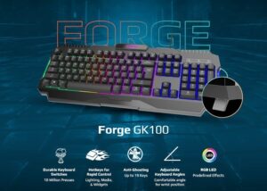 S11-04US20J-HH9 MSI Forge GK100 Gaming RGB Keyboard MSI Forge GK100 Gaming RGB Keyboard , 19-Key Anti-Ghosting , Hotkeys for Rapid Control , Membrane Switch , USB 2.0 Interface , 1.5 meters Cable | BLACK 