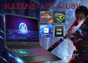 9S7-158N31-430 MSI KATANA A15 AI Ryzen 7 8845HS RTX 4070 QHD MSI KATANA A15 AI B8VG Ryzen 7 8845HS | 16GB DDR5 RAM ; 1TB SSD | RTX™ 4070 ; 8GB | 15.6" QHD Display 165Hz | Windows 11 | 4-zone RGB Keyboard | Black 9S7-158N31-430