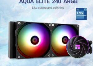 AQUA-ELITE-240 Aqua Elite 240 BLACK ARGB Sync Liquid Cooler THERMALRIGHT Aqua Elite 240 BLACK ARGB Sync Liquid Cooler , 2x 120mm PWM Fans , 1550 RPM , For Intel：LGA115X/1200/1700/2011/2066 & FM1/FM2/FM2+/AM2/AM2+/AM3/AM3+/AM4/AM5 | BLACK