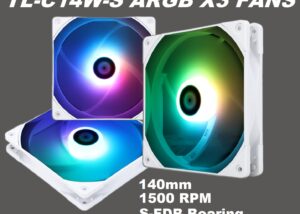 TL-C14W-S 140mm PWM ARGB WHITE Fans Triple Pack  Thermalright TL-C14W-S X3 , 140mm PWM ARGB Fans, Triple Pack, Customizable Lighting, Static Pressure Addressable RGB, Motherboard SYNC with 5V-3PIN, up to 1500 RPM , 74.3 CFM (MAX) | WHITE