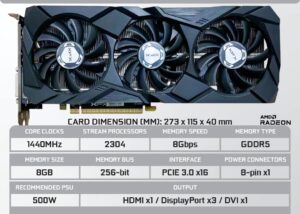 RX-590G85B XFX AMD Radeon RX 590 GME 8GB GDDR5 256 Bit XFX AMD Radeon RX 590 GME 8GB GDDR5 Proud Wolf Edition 256 Bit Triple Fans , PCI Express 3.0 16X , DirectX 12 3D API , HDCP Ready , 8000MHz Memory frequency | USED 