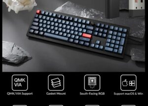 V6M-D4 Jupiter Banana Switch Mechanical Keyboard Keychron V6 Max QMK/VIA Wireless Mechanical Fully Customizable Keyboard with Programmable Knob ; 2.4 GHz or Bluetooth 5.1 Connectivity for up to Three Devices ; Type-C & Type-A Dual Receivers ; Double-shot PBT ; Gasket Mount ; RGB LED ; Hot-swappable Gateron Jupiter Banana Switch ; macOS and Windows  | Carbon Black V6M-D4