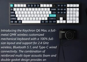 Q6M-M1 Customizable MX RGB Keyboard Red Switches Keychron Q6 Max QMK/VIA Wireless Customizable Mechanical RGB Keyboard with Gateron Jupiter Red Switches 100% Full-size Layout; Full Aluminum Body ; Hot-Swappable Double-shot PBT keycaps ; 256KB Flash Core ; 1000Hz Polling Rate 2.4 GHz wireless, Bluetooth 5.1, and Type-C wired Connectivity ; Double-gasket ; for Mac & Windows 