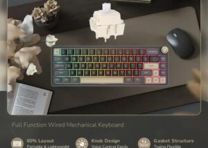 RKR65-PHANTOM-CHART R65 Mechanical Gaming Keyboard Chartreuse Switch RK ROYAL KLUDGE R65 Wired Mechanical Gaming Keyboard with Volume Knob and QMK & ViA RGB Backlit Programmable Keyboard Gasket Mount with PBT Keycaps, MDA Profile, 66 Keys Hot Swappable Chartreuse Switch