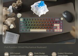 RKR65-PHANTOM-BLUE R65 Mechanical Gaming Keyboard Blue Switch RK ROYAL KLUDGE R65 Wired Mechanical Gaming Keyboard with Volume Knob and QMK & ViA RGB Backlit Programmable Keyboard Gasket Mount with PBT Keycaps, MDA Profile, 66 Keys Hot Swappable Blue Switch