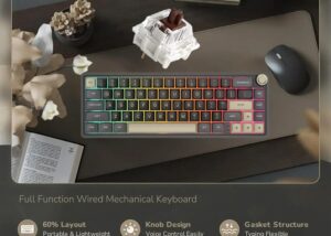 RKR65-PHANTOM-BROWN R65 Mechanical Gaming Keyboard Brown Switch RK ROYAL KLUDGE R65 Wired Mechanical Gaming Keyboard with Volume Knob and QMK & ViA RGB Backlit Programmable Keyboard Gasket Mount with PBT Keycaps, MDA Profile, 66 Keys Hot Swappable Brown Switch