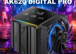 R-AK620-BKAPMN-G DEEPCOOL AK620 DIGITAL PRO CPU ARGB Air Cooler DEEPCOOL AK620 DIGITAL PRO CPU ARGB Air Cooler : Temperature Alerts Digital Display ; ARGB Strips ; 60.89 CFM up to 1750 RPM ; 120mm Silent PWM Fan ; 6 Advanced Copper Heat Pipes ; Dual-tower Heatsink | BLACK