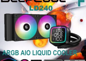 R-LD240-BKMSN-G-1 DeepCool LD240 ARGB AIO LIQUID COOLER DeepCool LD240 ARGB AIO LIQUID COOLER : Large Display with ARGB Halos for CPU Status ,  2x ARGB PWM Fans , 5th Generation High-Performance Pump up to 3400 RPM , Pre-applied Thermal Paste | BLACK