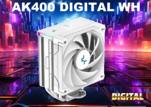 R-AK400-WHADMN-G AK400 DIGITAL WH ARGB White Air Cooler DeepCool AK400 DIGITAL WH ARGB White Air Cooler : Real-Time Status Display ; Fluid Dynamic Bearing 1850 RPM 68.99 CFM 120mm PWM Fan ; 4 Direct Touch Heatpipes ; Pre-applied High Thermal Resistance Paste