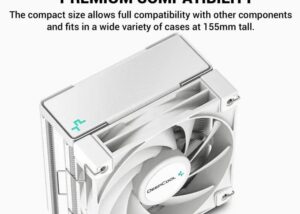 R-AK400-WHNNMN-G-1 DeepCool AK400 WH WHITE CPU AIR COOLER DeepCool AK400 WH WHITE CPU AIR COOLER : 220W Dissipation Power ; 4 Advanced Direct Contact Copper Heatpipes ; Fluid Dynamic Bearing 120mm Fan 1850 RPM 66.47 CFM ; Pre-Applied High Thermal Resistance Paste 