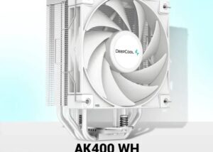 R-AK400-WHNNMN-G-1 DeepCool AK400 WH WHITE CPU AIR COOLER DeepCool AK400 WH WHITE CPU AIR COOLER : 220W Dissipation Power ; 4 Advanced Direct Contact Copper Heatpipes ; Fluid Dynamic Bearing 120mm Fan 1850 RPM 66.47 CFM ; Pre-Applied High Thermal Resistance Paste 