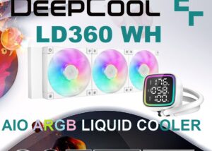 R-LD360-WHDMMN-G-1  DeepCool LD360 WH ARGB AIO WHITE LIQUID COOLER DeepCool LD360 WH ARGB AIO WHITE LIQUID COOLER : Large Display with ARGB Halos for CPU Status ,  3x ARBB PWM Fans , 5th Generation High-Performance Pump up to 3400 RPM , Pre-applied Thermal Paste | WHITE