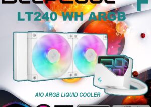 R-LT240-WHAMNC-G-1 DeepCool LT240 WH ARGB AIO WHITE LIQUID COOLER DeepCool LT240 WH ARGB AIO WHITE LIQUID COOLER : Infinity Mirror Frosty Cube with Copper Coldplate - 3400 RPM 5th Generation Water Pump - 2x 120mm ARGB PWM Fans - Intel and AMD Compatibility | WHITE 