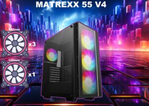 R-MATREXX55-BKADA4 55 V4 ATX Tempered Glass ARGB Gaming Case DeepCool MATREXX 55 V4 ATX Tempered Glass Gaming Case : Supports Mini-ITX / Micro-ATX / ATX Motherboards ; Build-in ARGB PWM Fans 2x 140mm & 1x 120mm ; up to 370mm GPU  ; USB3.0×2 , Audio×1 Front I/O Ports | BLACK R-MATREXX55-BKADA4