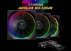 AEOLUS-M3-1203R-B GAMDIAS AEOLUS M3-1204R ARGB FAN COMBO KIT GAMDIAS AEOLUS M3-1204R ARGB FAN COMBO KIT : x3 Fans ARGB 120mm PWM with 55 Neon-Flex RGB Lighting Effect - Magnetic PWM AEOLUS BOX - REMOTE CONTROL for Speed , Lightening ,& Brightness Control | BLACK 