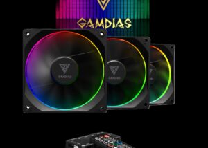 AEOLUS-M3-1203R-B GAMDIAS AEOLUS M3-1203R ARGB FAN COMBO KIT GAMDIAS AEOLUS M3-1203R ARGB FAN COMBO KIT : x3 Fans ARGB 120mm PWM with 55 Neon-Flex RGB Lighting Effect - Magnetic PWM AEOLUS BOX - REMOTE CONTROL for Speed , Lightening ,& Brightness Control | BLACK