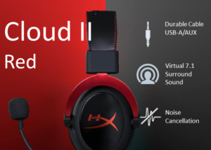 4P5M0AA HyperX Cloud II Gaming Wired Headset HyperX Cloud II - Gaming Headset, 7.1 Surround Sound, Memory Foam Ear Pads, Durable Aluminum Frame, Detachable Microphone, Works with PC, PS5, PS4, Xbox Series X|S, Xbox One – Red