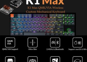 K1M-H3 Keychron K1 Max Gaming Keyboard Brown Switch Keychron K1 Max Ultra-Slim QMK/VIA Bluetooth Wireless/USB Wired Custom Mechanical Keyboard, 2.4 GHz Hot Swappable TKL Layout RGB Backlight Gaming Keyboard with Low-Profile Gateron BROWN Switch | Graphite K1M-H3