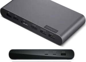 40B30090US Lenovo Docking Station USB-C Universal Lenovo Docking Station USB-C Universal Business Dock – Dual Display (1 DP 1.4 & 1 HDMI 2.0) – 65W Charging for Laptop (90W Power Adapter Included) – 3X USB-A & 2X USB-C Ports – Windows Compatible